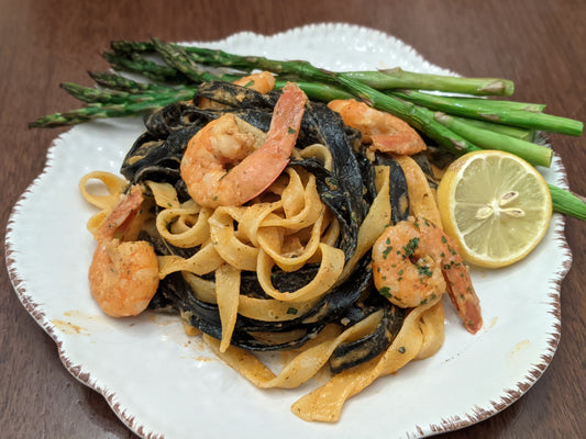 White Wine Tomato Sauce with Squid Ink and Saffron Pasta