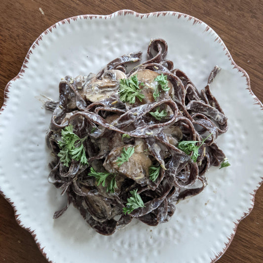Chocolate Tagliatelle with Mushrooms and Rosemary